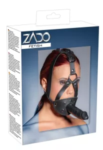 ZADO Leather Head Harness with Dildo