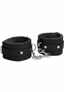 Ouch! Plush Leather Hand Cuffs Black