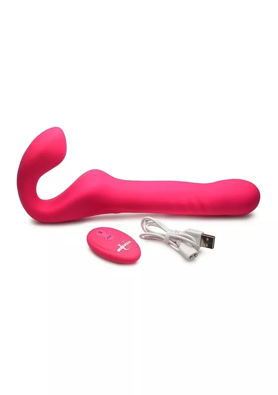 Strap U Mighty-Thrust Thrusting & Vibrating Strapless Strap-On with Remote Pink SHOTS TOYS