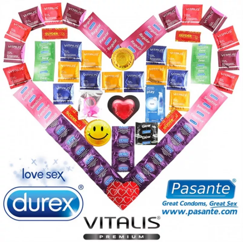 Maxi Balíček 55 kondomů Durex Pasante a Vitalis + lubrikační gel + vibrační kroužek